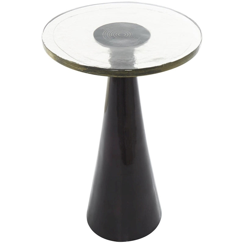 Modern Geometric Cone Base Round Glass Top Accent Side Table Black Gold