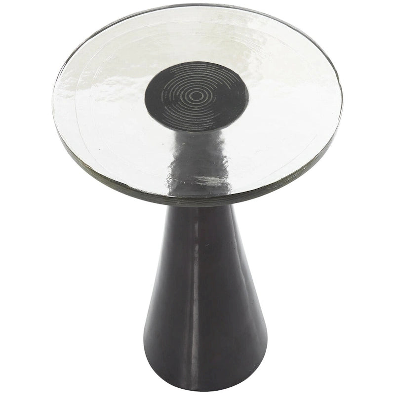 Modern Geometric Cone Base Round Glass Top Accent Side Table Black Gold