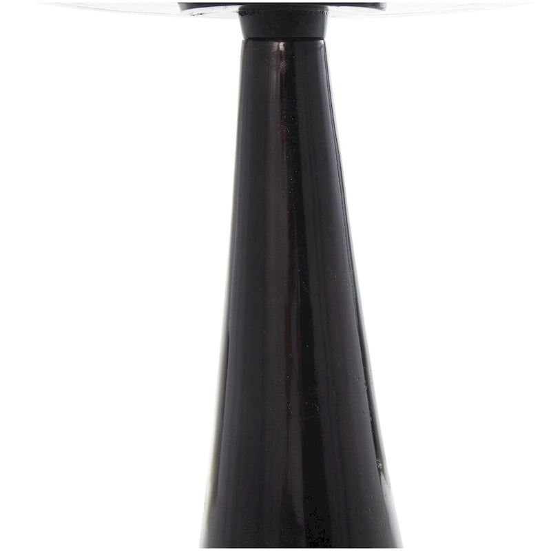 Modern Geometric Cone Base Round Glass Top Accent Side Table Black Gold