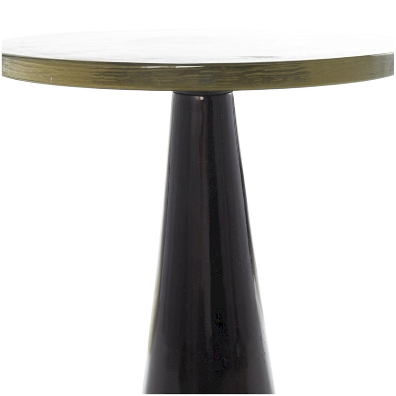 Modern Geometric Cone Base Round Glass Top Accent Side Table Black Gold