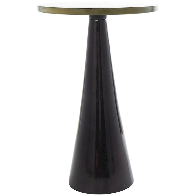 Modern Geometric Cone Base Round Glass Top Accent Side Table Black Gold