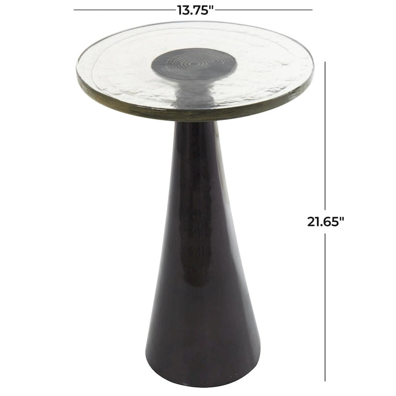 Modern Geometric Cone Base Round Glass Top Accent Side Table Black Gold