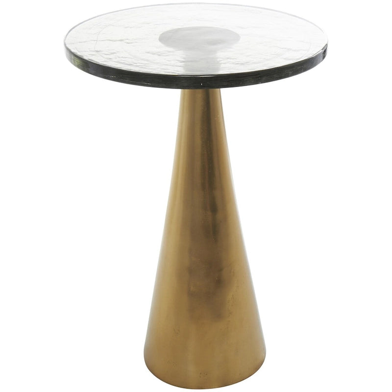 Modern Geometric Cone Base Round Glass Top Accent Side Table Black Gold