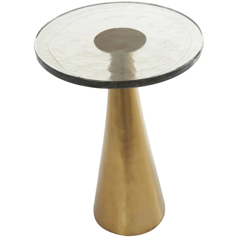 Modern Geometric Cone Base Round Glass Top Accent Side Table Black Gold