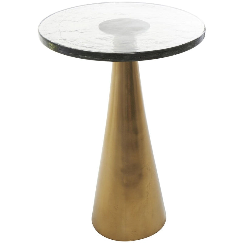 Modern Geometric Cone Base Round Glass Top Accent Side Table Black Gold