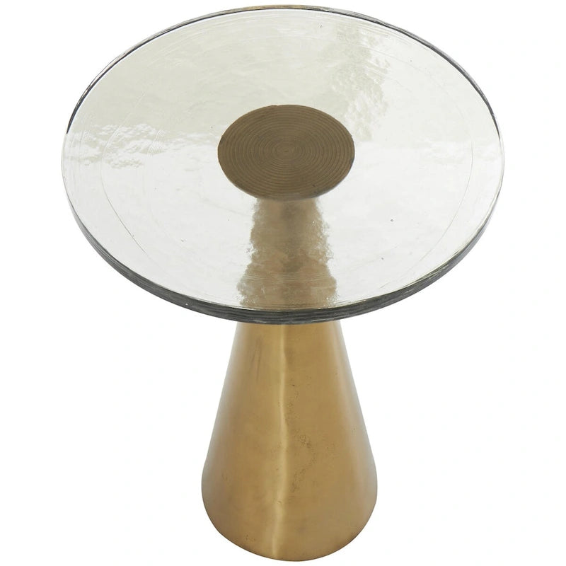 Modern Geometric Cone Base Round Glass Top Accent Side Table Black Gold