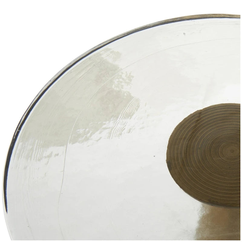 Modern Geometric Cone Base Round Glass Top Accent Side Table Black Gold