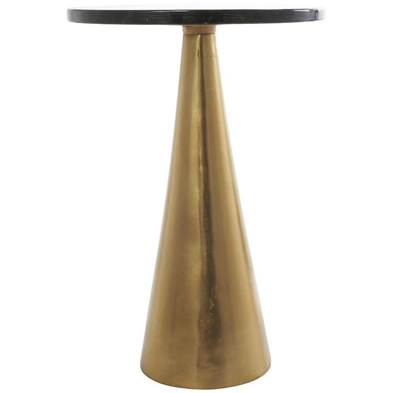 Modern Geometric Cone Base Round Glass Top Accent Side Table Black Gold