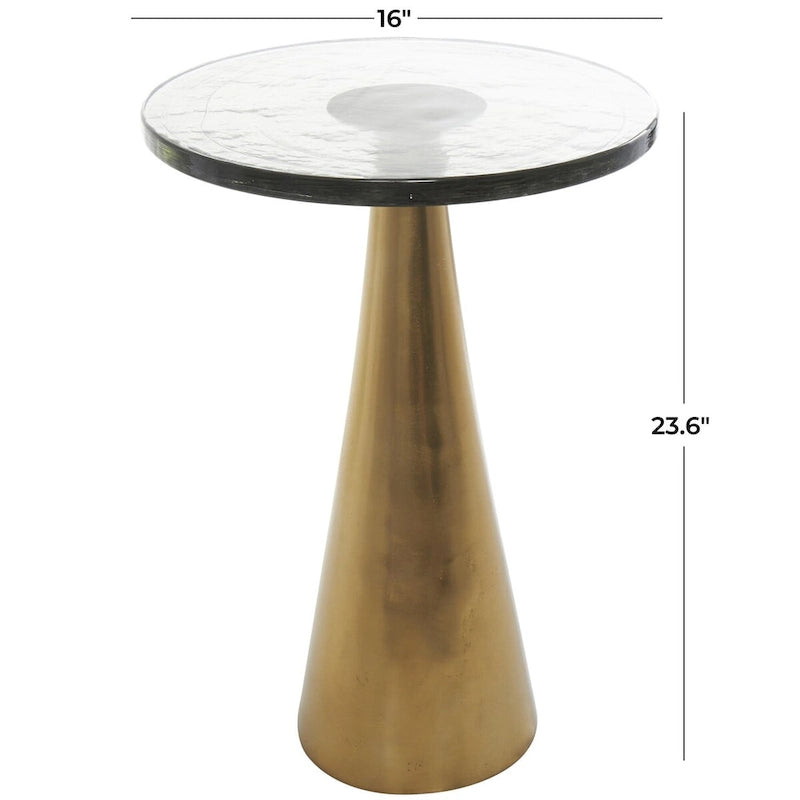 Modern Geometric Cone Base Round Glass Top Accent Side Table Black Gold