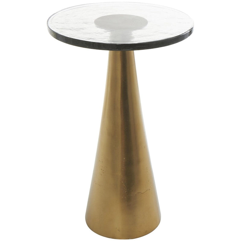 Modern Geometric Cone Base Round Glass Top Accent Side Table Black Gold