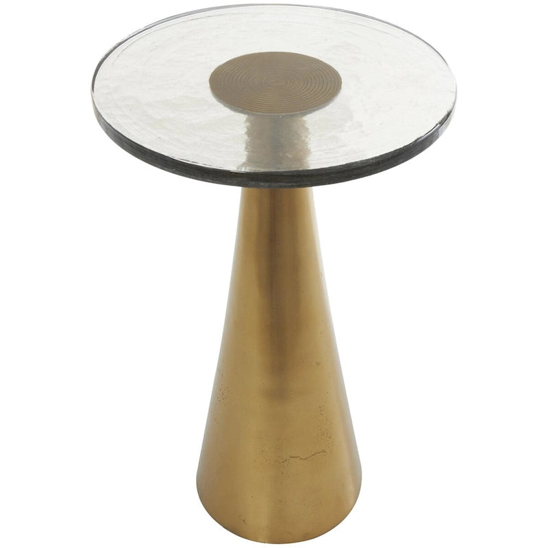 Modern Geometric Cone Base Round Glass Top Accent Side Table Black Gold