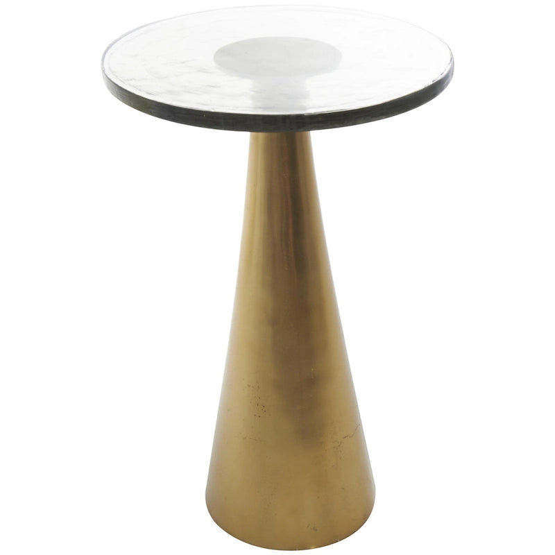 Modern Geometric Cone Base Round Glass Top Accent Side Table Black Gold