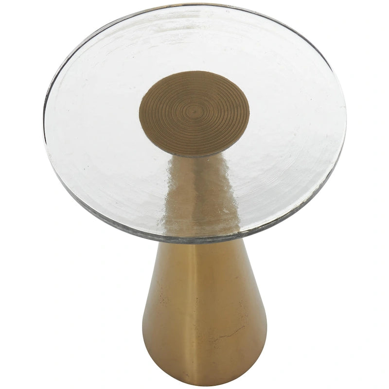Modern Geometric Cone Base Round Glass Top Accent Side Table Black Gold