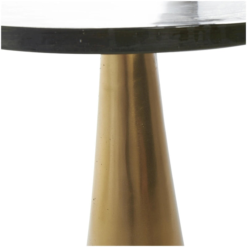 Modern Geometric Cone Base Round Glass Top Accent Side Table Black Gold