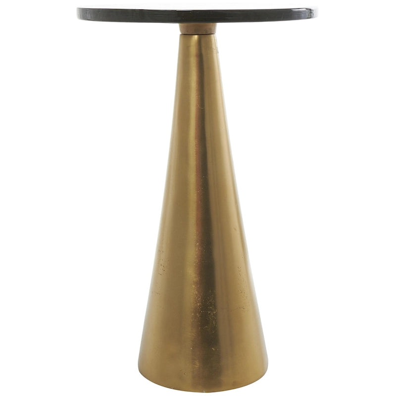 Modern Geometric Cone Base Round Glass Top Accent Side Table Black Gold