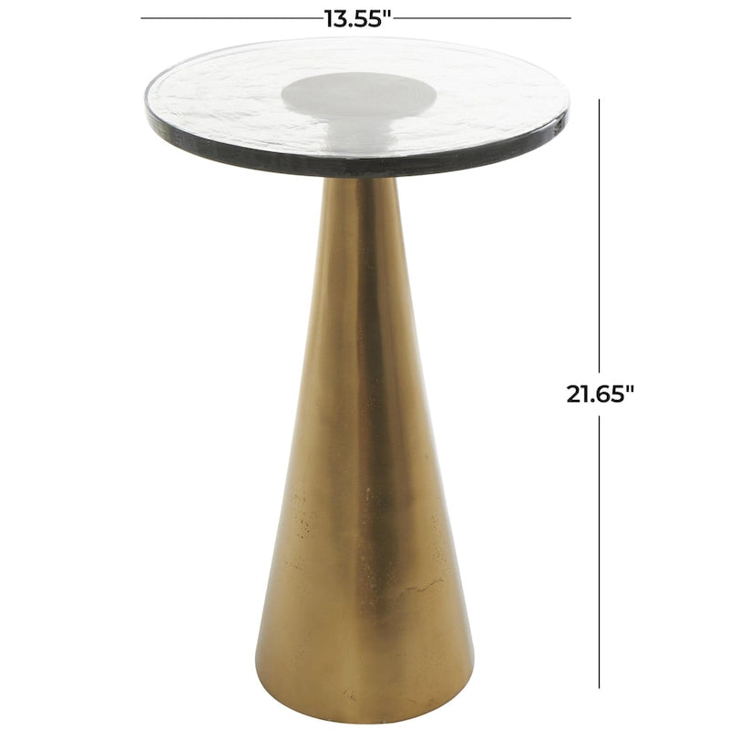 Modern Geometric Cone Base Round Glass Top Accent Side Table Black Gold
