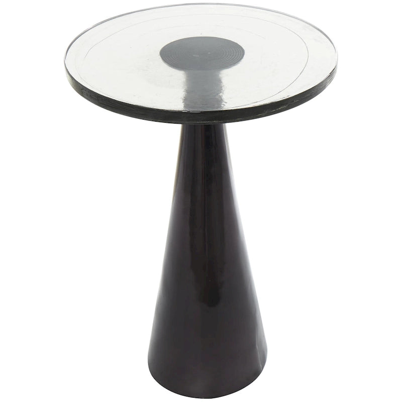 Modern Geometric Cone Base Round Glass Top Accent Side Table Black Gold