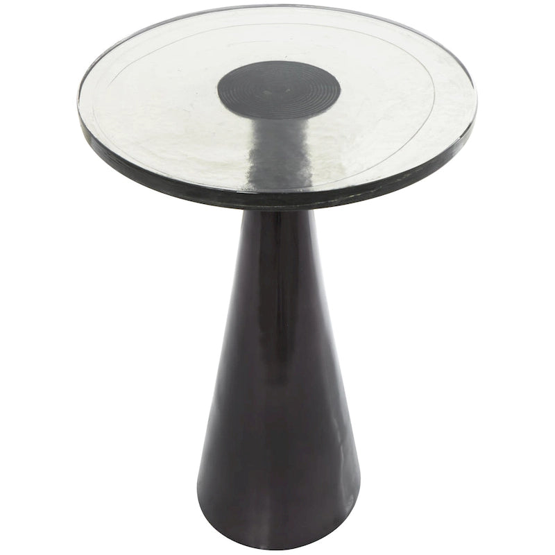 Modern Geometric Cone Base Round Glass Top Accent Side Table Black Gold