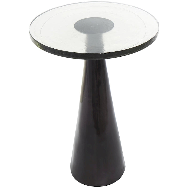 Modern Geometric Cone Base Round Glass Top Accent Side Table Black Gold