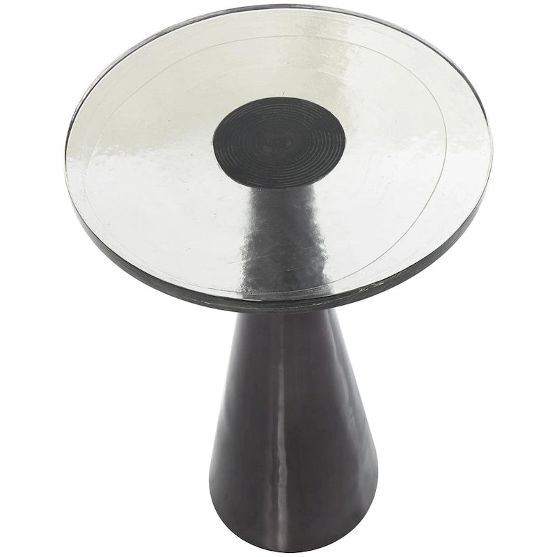 Modern Geometric Cone Base Round Glass Top Accent Side Table Black Gold